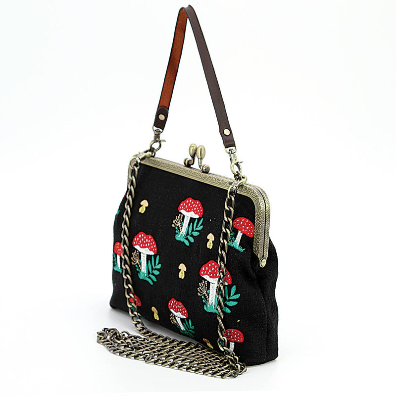 Quirks! handbag Mushrooms Kisslock Frame Handbag in Cotton: Black
