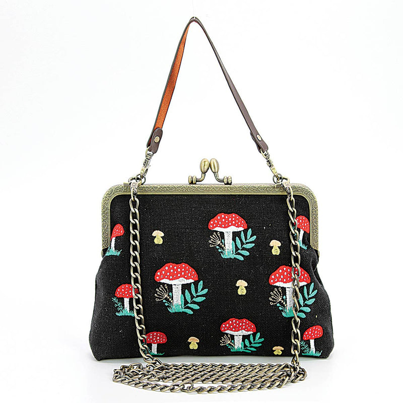 Quirks! handbag Mushrooms Kisslock Frame Handbag in Cotton: Black