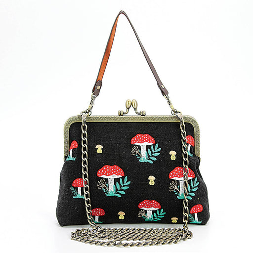 Quirks! handbag Mushrooms Kisslock Frame Handbag in Cotton: Black
