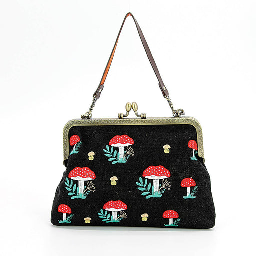 Quirks! handbag Mushrooms Kisslock Frame Handbag in Cotton: Black