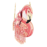 Quirks! Handbags A Leg to Stand On Pink Flamingo Beaded Crossbody Handbag