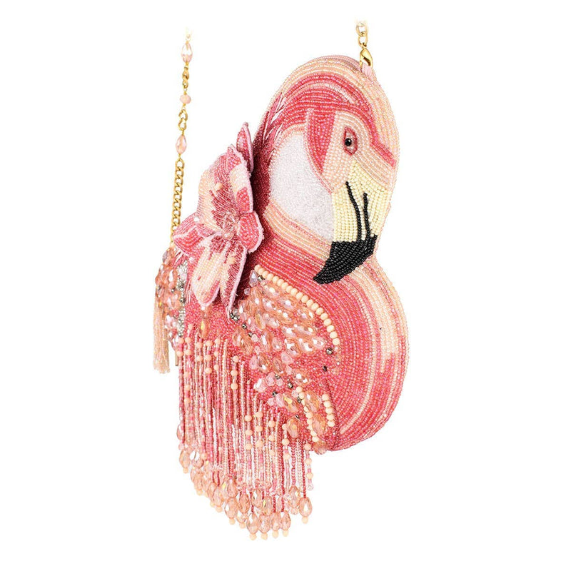 Quirks! Handbags A Leg to Stand On Pink Flamingo Beaded Crossbody Handbag