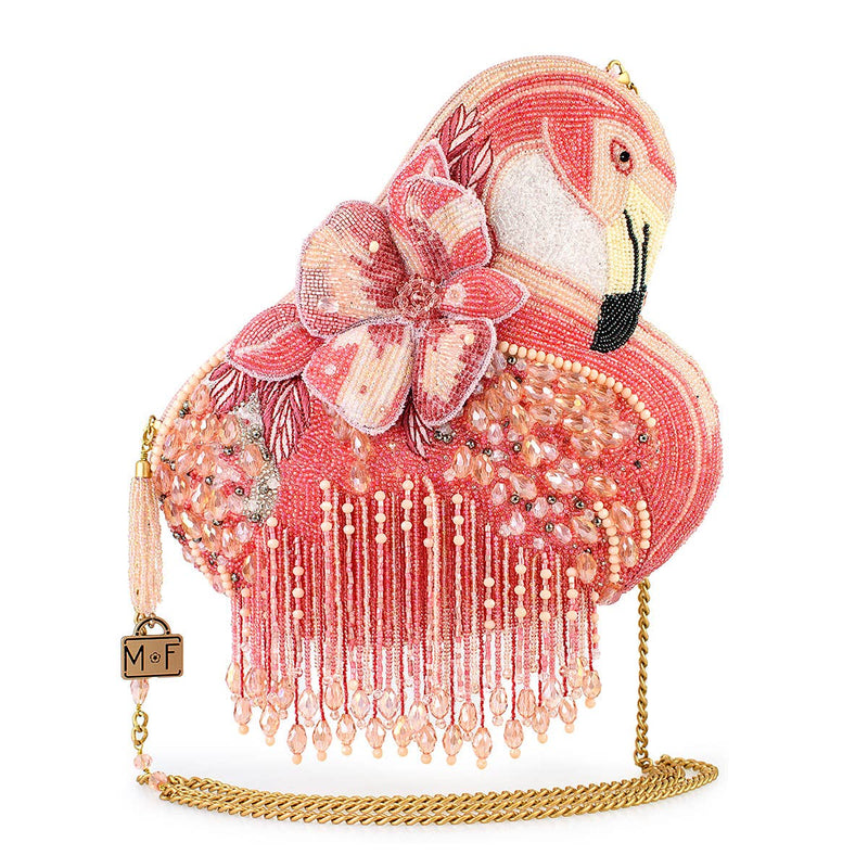 Quirks! Handbags A Leg to Stand On Pink Flamingo Beaded Crossbody Handbag