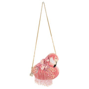 Quirks! Handbags A Leg to Stand On Pink Flamingo Beaded Crossbody Handbag