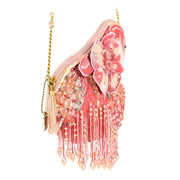 Quirks! Handbags A Leg to Stand On Pink Flamingo Beaded Crossbody Handbag