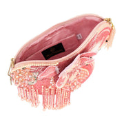 Quirks! Handbags A Leg to Stand On Pink Flamingo Beaded Crossbody Handbag