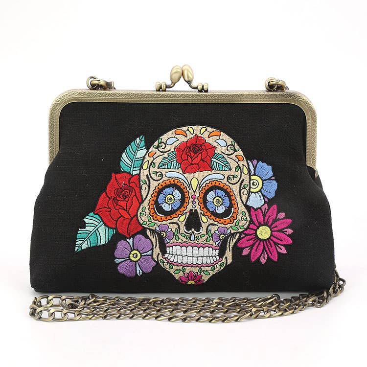 Quirks! Handbags Floral Sugar Skull Kisslock Bag