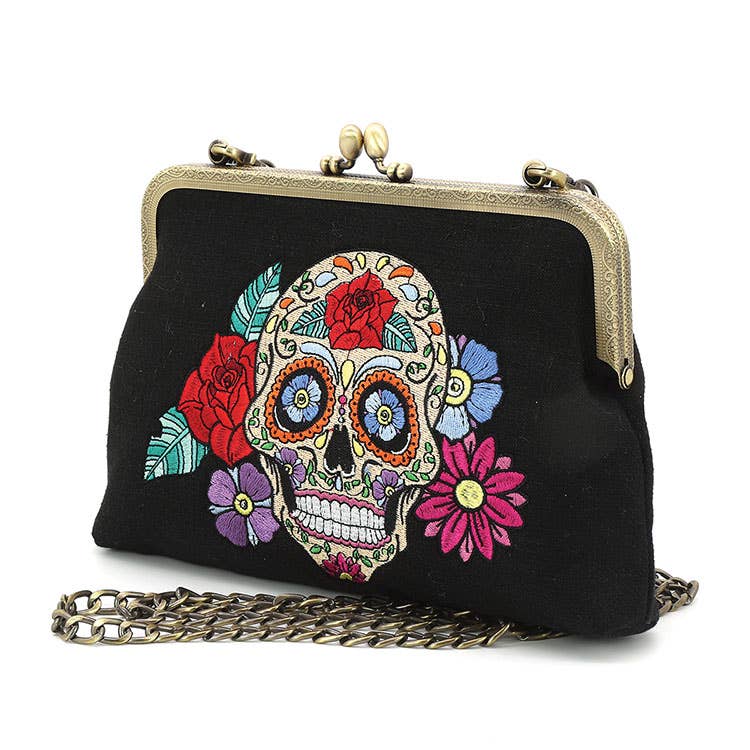 Quirks! Handbags Floral Sugar Skull Kisslock Bag