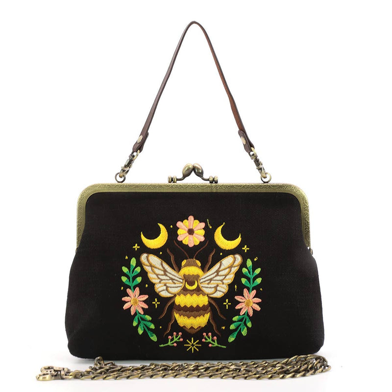 Quirks! Handbags Midnight Moon Bee Vintage-Style Kisslock Handbag - BLACK