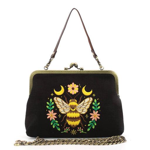 Quirks! Handbags Midnight Moon Bee Vintage-Style Kisslock Handbag - BLACK