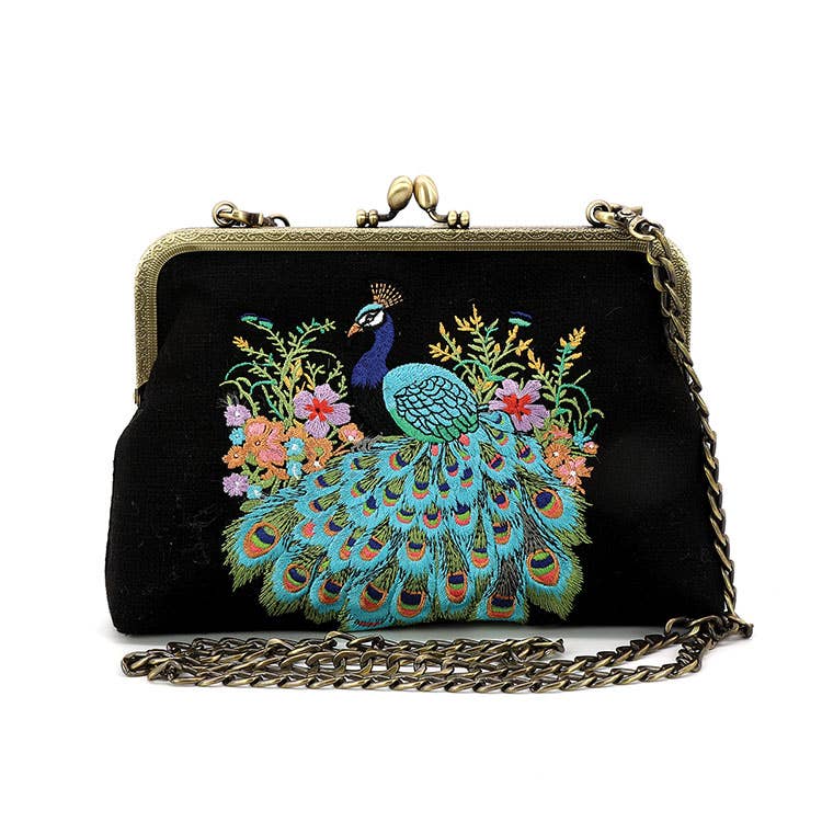 Quirks! Handbags Peacock Embroidered Kisslock Bag