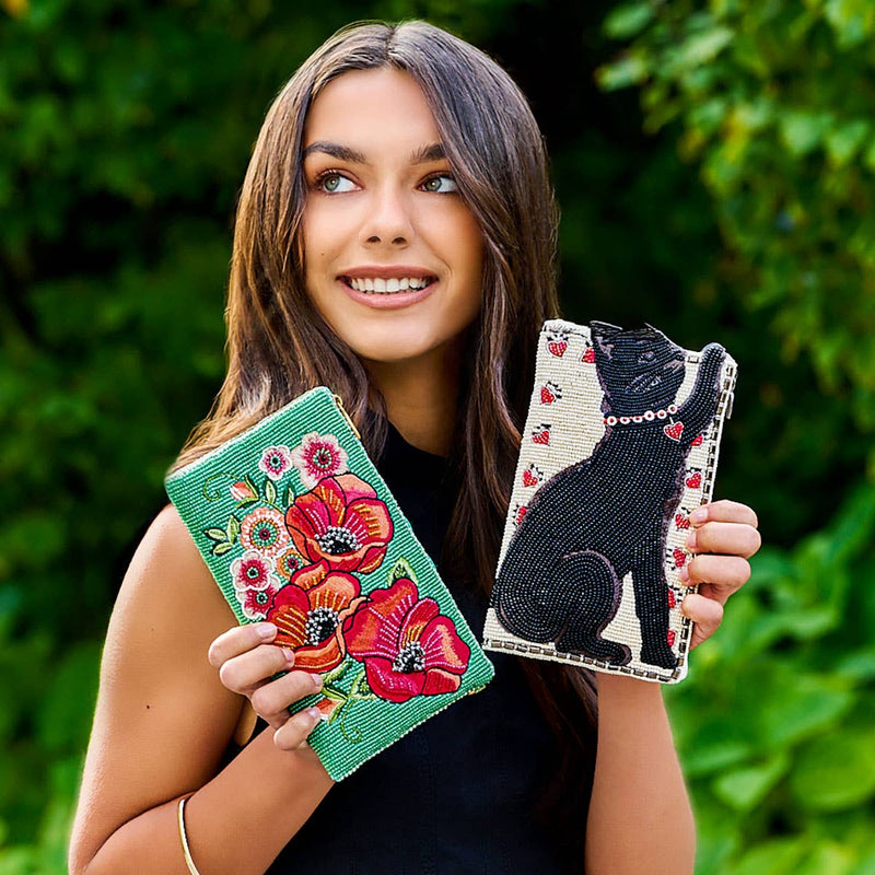 Quirks! Handbags Purr-suit Kitty Cat and Yarn Crossbody Beaded Phone Bag