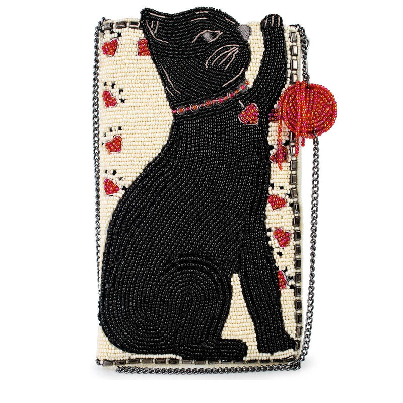 Quirks! Handbags Purr-suit Kitty Cat and Yarn Crossbody Beaded Phone Bag