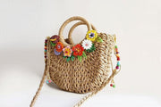 Quirks! Handbags Straw Bag with Acrylic Tropical Flowers by Laliblue