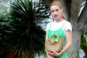 Quirks! Handbags Straw Bag with Acrylic Tropical Flowers by Laliblue