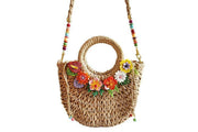 Quirks! Handbags Straw Bag with Acrylic Tropical Flowers by Laliblue