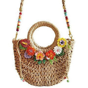 Quirks! Handbags Straw Bag with Acrylic Tropical Flowers by Laliblue