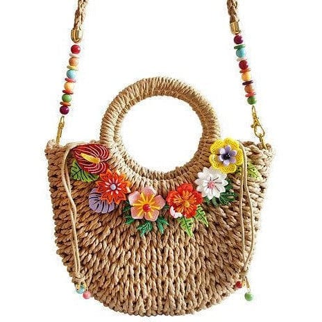 Quirks! Handbags Straw Bag with Acrylic Tropical Flowers by Laliblue
