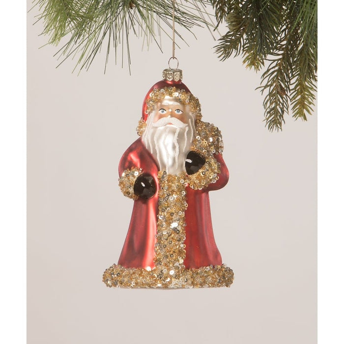 Quirks! Holiday Ornaments 7" Blown Glass Santa w/ Sequins Ornament by Bethany Lowe Designs