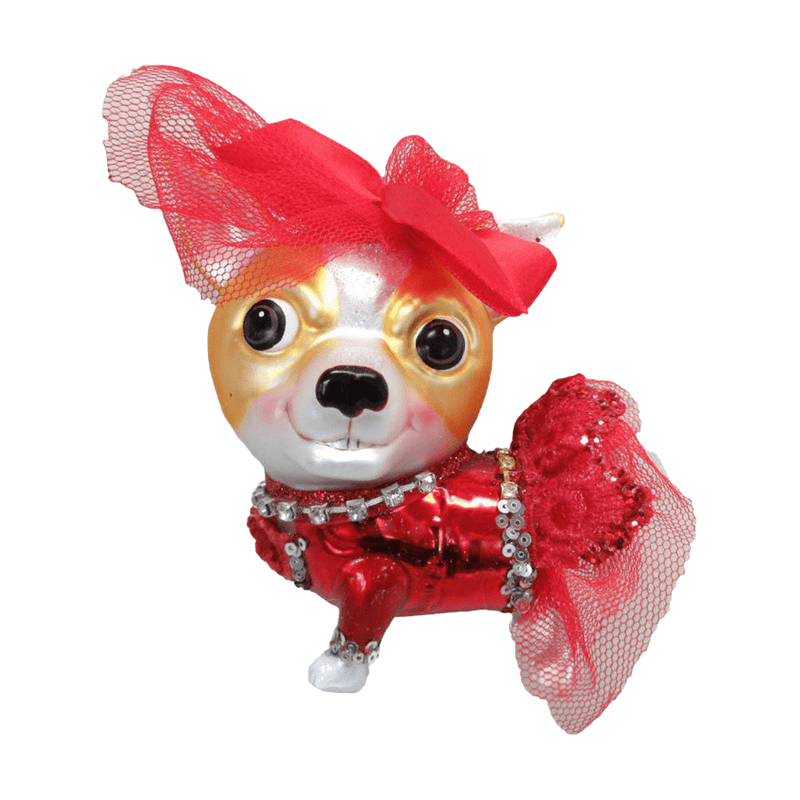 Quirks! Holiday Ornaments Chihuahua in Red Party Dress Ornament by December Diamonds
