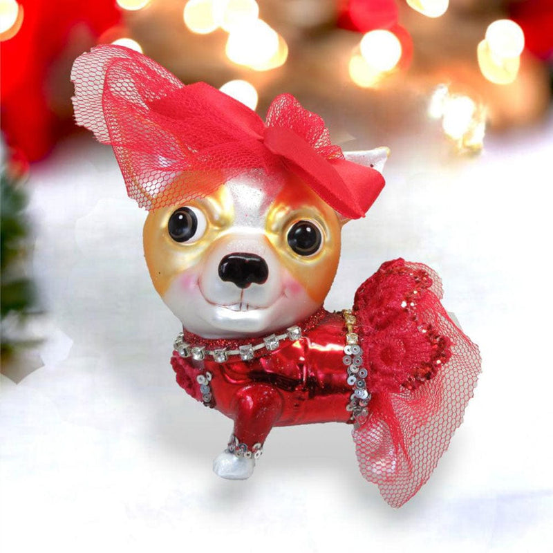 Quirks! Holiday Ornaments Chihuahua in Red Party Dress Ornament by December Diamonds