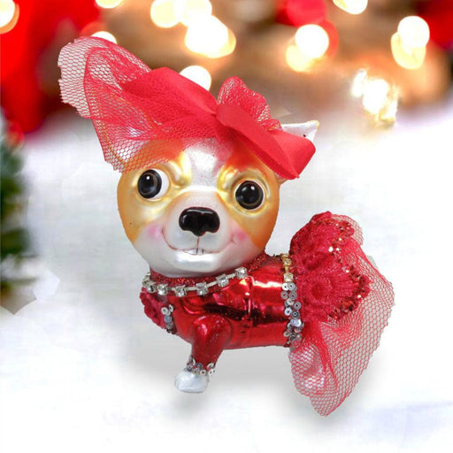 Quirks! Holiday Ornaments Chihuahua in Red Party Dress Ornament by December Diamonds