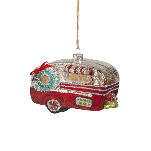 Quirks! Holiday Ornaments Red Canned Ham Vintage Camper Glass Ornament
