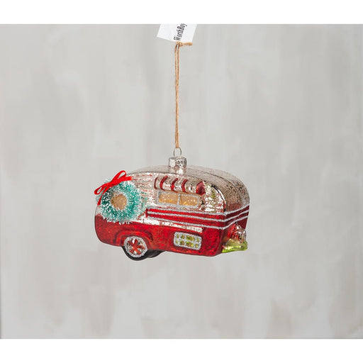 Quirks! Holiday Ornaments Red Canned Ham Vintage Camper Glass Ornament