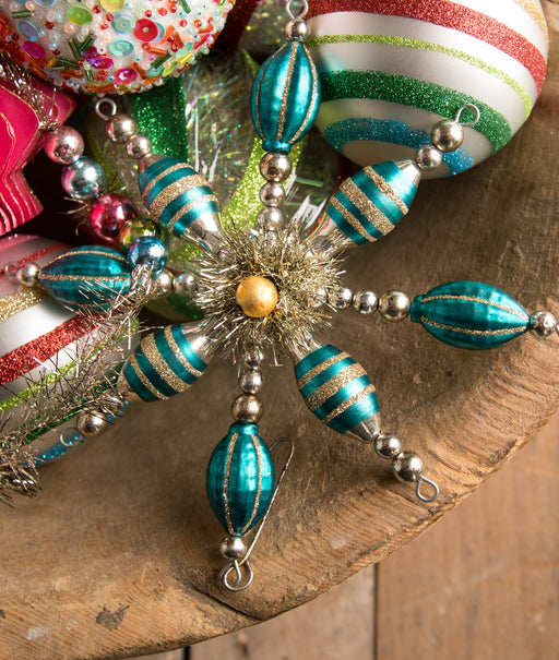 Quirks! Holiday Ornaments Turquoise Glass & Tinsel Starburst Ornament