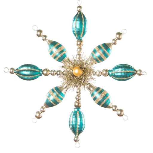 Quirks! Holiday Ornaments Turquoise Glass & Tinsel Starburst Ornament
