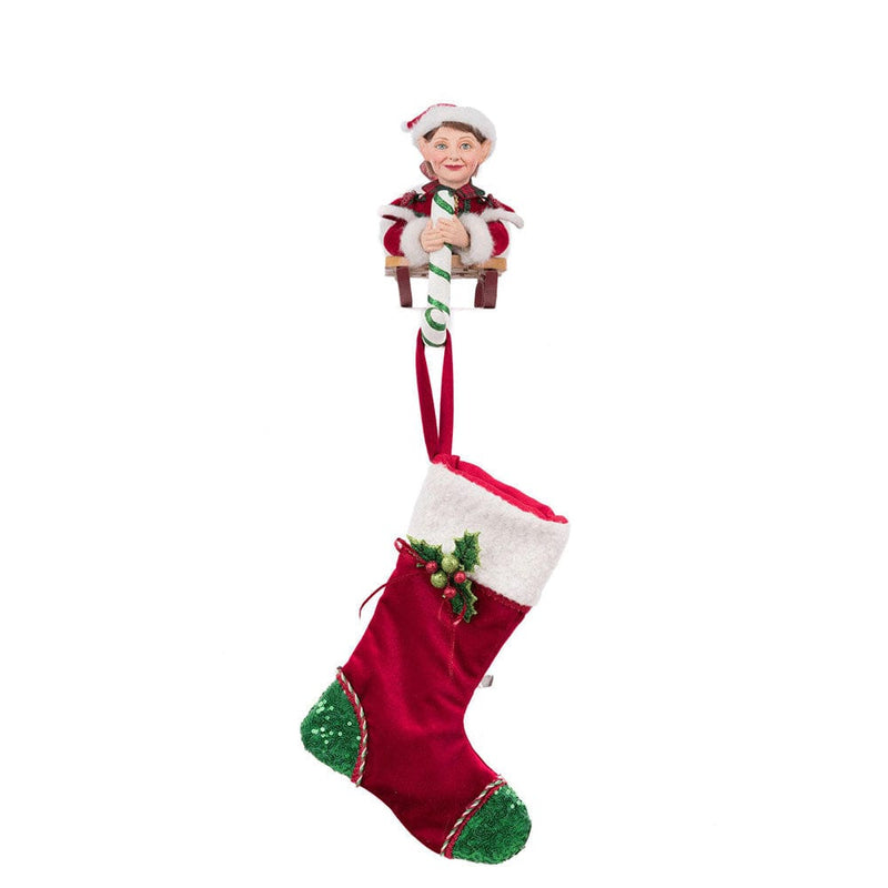 Quirks! Katherine's Collection, Christmas Laying Elf on Sled Stocking Holder by Katherine's Collection