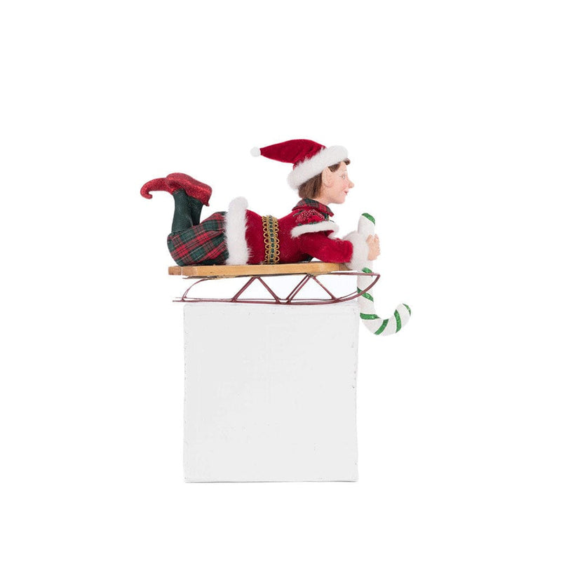 Quirks! Katherine's Collection, Christmas Laying Elf on Sled Stocking Holder by Katherine's Collection