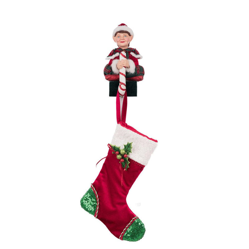 Quirks! Katherine's Collection, Christmas Sitting Elf With Giftbox Stocking Holder by Katherine's Collection