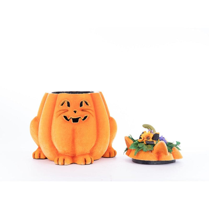 Quirks! Katherine's Collection Halloween, Halloween, Seasonal Decor Jackie The Kitty Cat Pumpkin Candy Container by Katherine's Collection