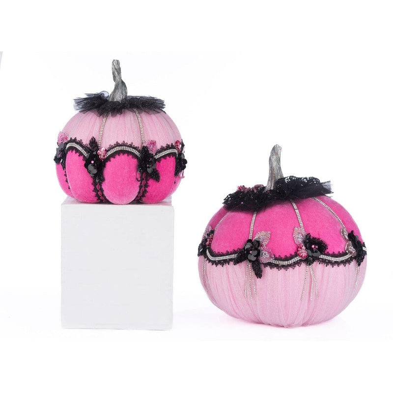 Quirks! Katherine's Collection Halloween, Halloween, Seasonal Decor Pink Passion Floral Pumpkins Set of 2 by Katherine's Collection
