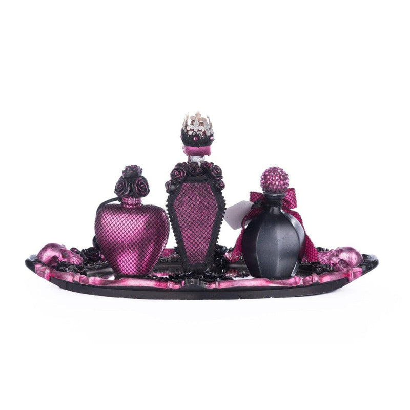Quirks! Katherine's Collection Halloween, Halloween, Seasonal Decor Pink Passion Vanity Tray with Bottles Set by Katherine's Collection