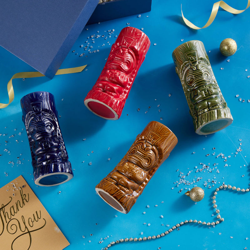 Quirks! Mugs Ceramic Hawaiian Tiki Glasses Set of 4