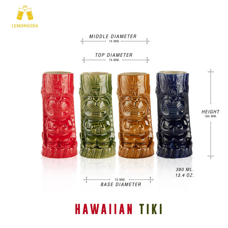Quirks! Mugs Ceramic Hawaiian Tiki Glasses Set of 4