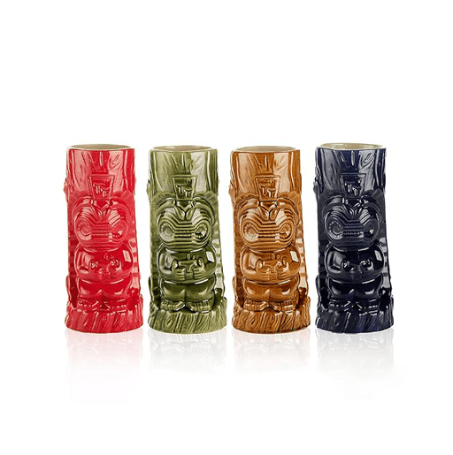 Quirks! Mugs Ceramic Hawaiian Tiki Glasses Set of 4