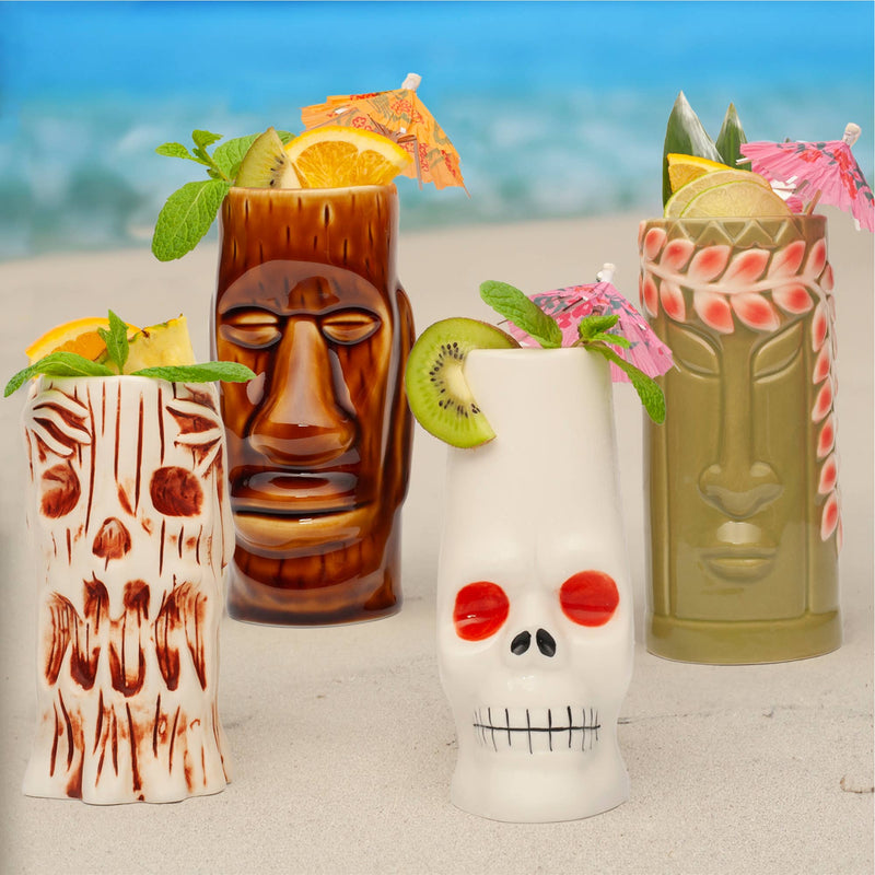 Quirks! Mugs Hand-Carved and Hand-Painted Tiki Mugs - Assorted Set of 8