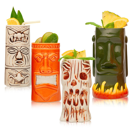 Quirks! Mugs Hand-Carved and Hand-Painted Tiki Mugs - Assorted Set of 8