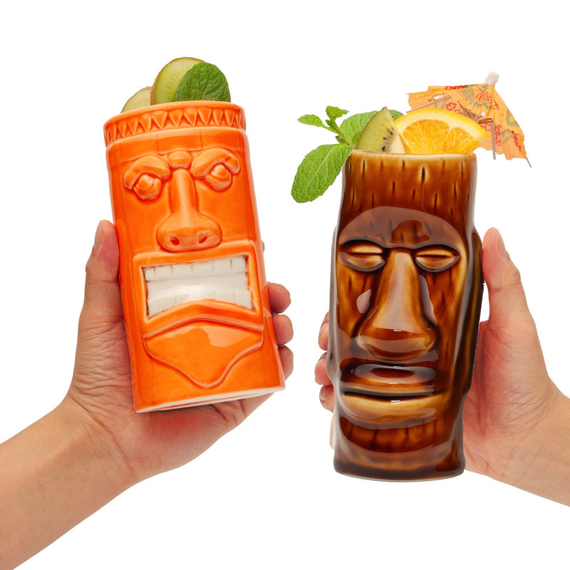 Quirks! Mugs Hand-Carved and Hand-Painted Tiki Mugs - Assorted Set of 8