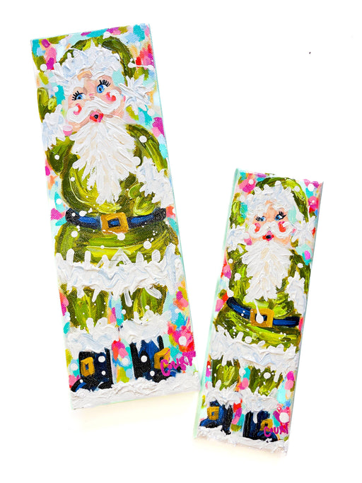 Quirks! Painting Vintage Velvet Green Santa Original Painting