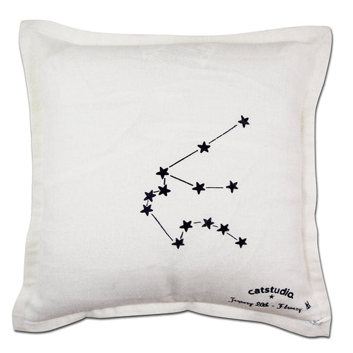 Quirks! Pillows Aquarius Astrology Hand-Embroidered Pillow by Cat Studio