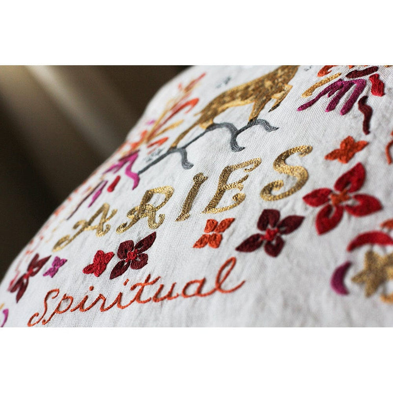 Quirks! Pillows Aries Astrology Hand-Embroidered Pillow by Cat Studio