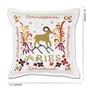 Quirks! Pillows Aries Astrology Hand-Embroidered Pillow by Cat Studio