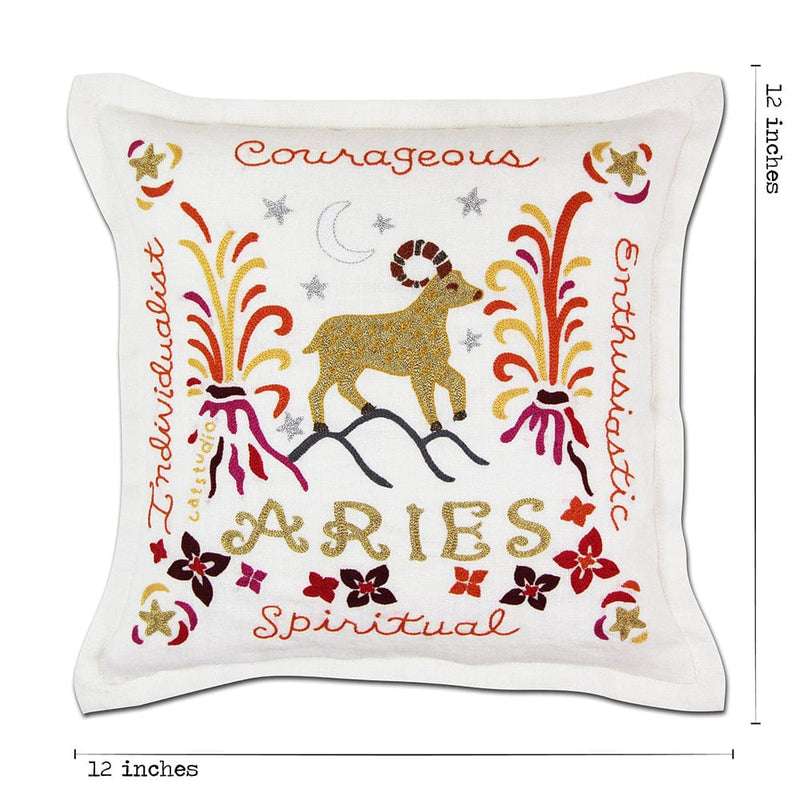 Quirks! Pillows Aries Astrology Hand-Embroidered Pillow by Cat Studio
