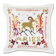 Quirks! Pillows Aries Astrology Hand-Embroidered Pillow by Cat Studio