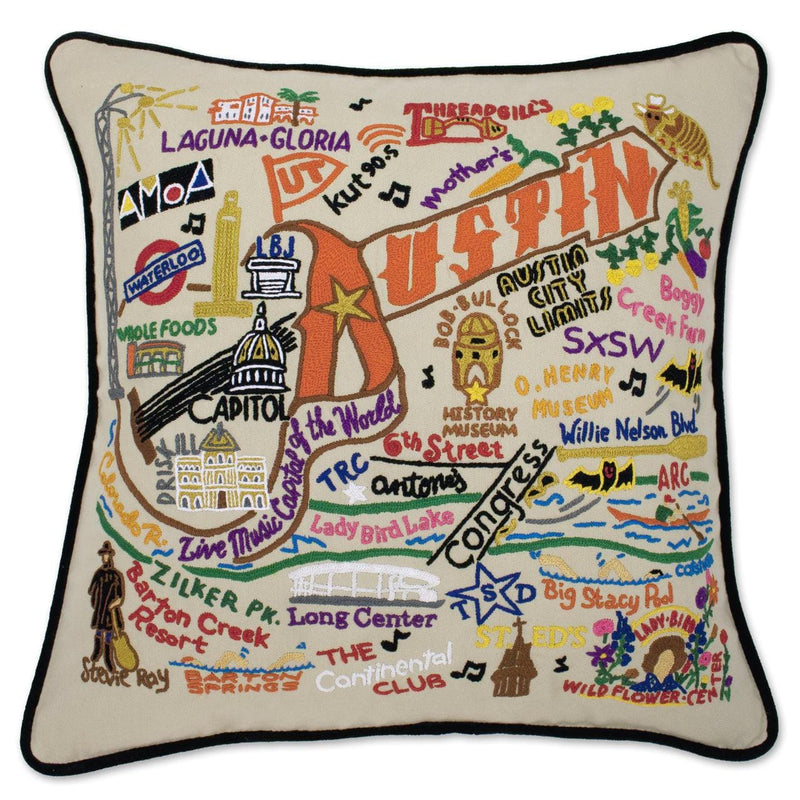Quirks! Pillows Austin Hand-Embroidered Pillow