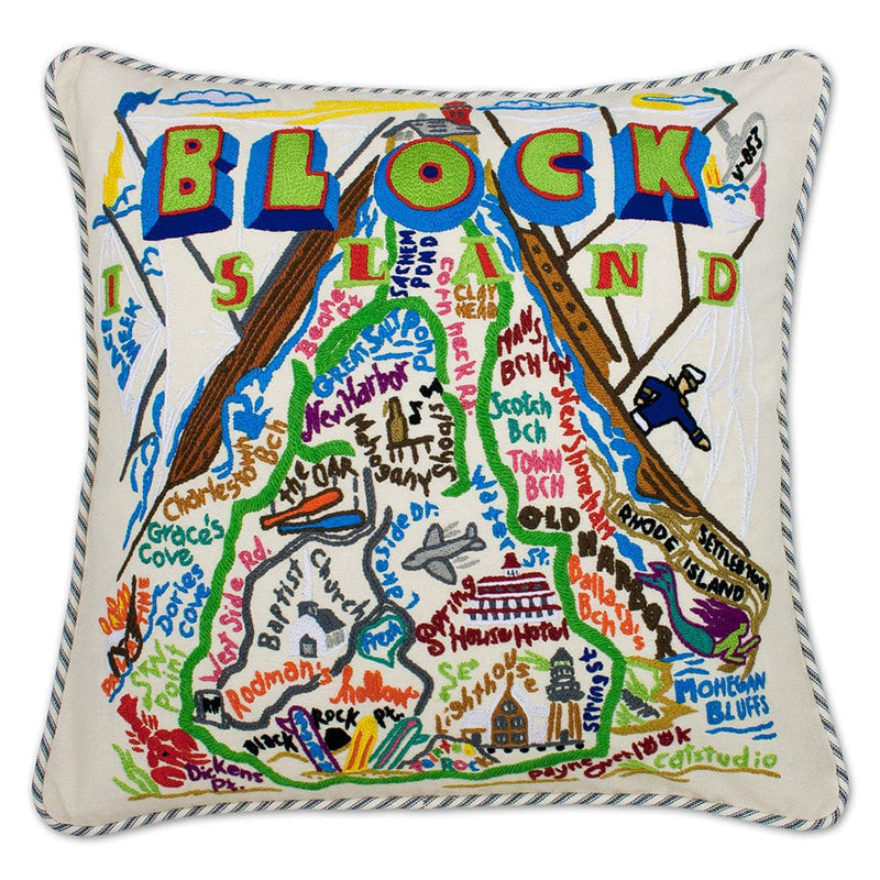 Quirks! Pillows Block Island Hand-Embroidered Pillow